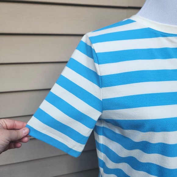 a new day Striped Cropped Crewneck T-Shirt Light Blue White NWT Boxy - Picture 6 of 13